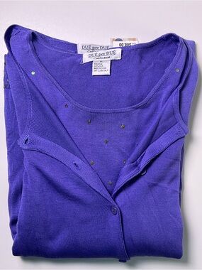 DUE per DUE Collection Womens XL Purple Silk Knit Cardigan Twin Set Sequin Trim